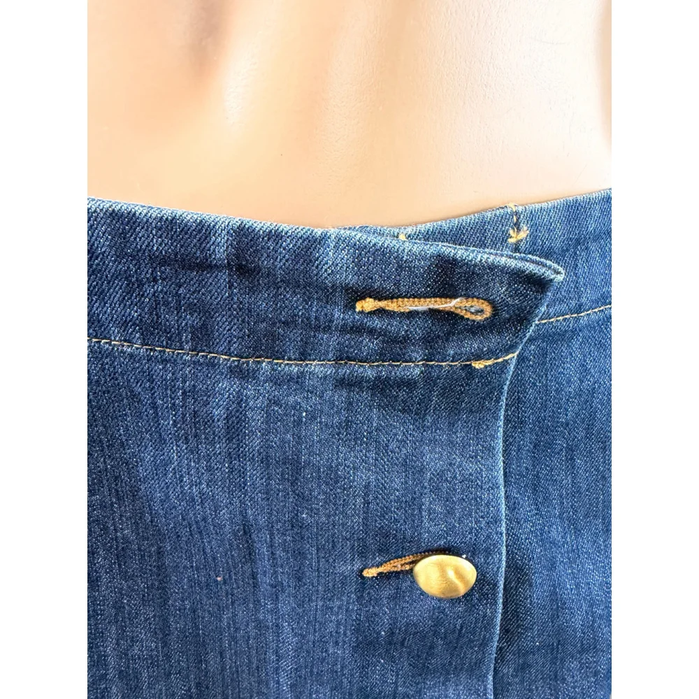 Women's Michael Kors Blue Denim Mini Skirt Gold Buttons 6 Y2K Retro Indie Sleaze